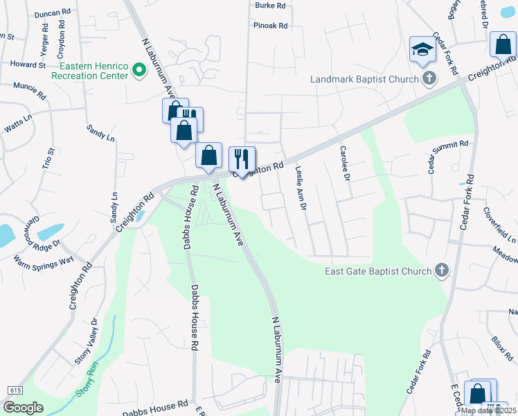 map of restaurants, bars, coffee shops, grocery stores, and more near 4008 Dominion Townes Circle in Richmond