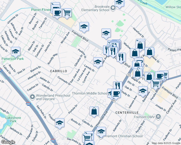 map of restaurants, bars, coffee shops, grocery stores, and more near 4226 Torres Avenue in Fremont