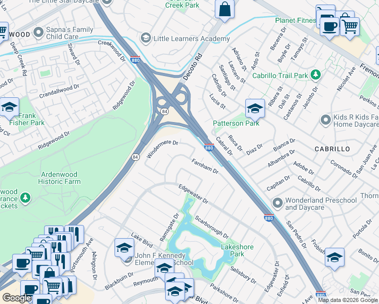 map of restaurants, bars, coffee shops, grocery stores, and more near 4810 Windermere Drive in Newark