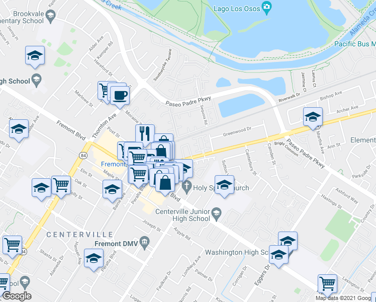 map of restaurants, bars, coffee shops, grocery stores, and more near 37433 Parish Circle in Fremont