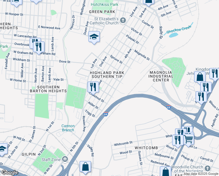 map of restaurants, bars, coffee shops, grocery stores, and more near 2011 4th Avenue in Richmond