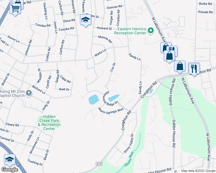 map of restaurants, bars, coffee shops, grocery stores, and more near 2901 Trio Street in Richmond