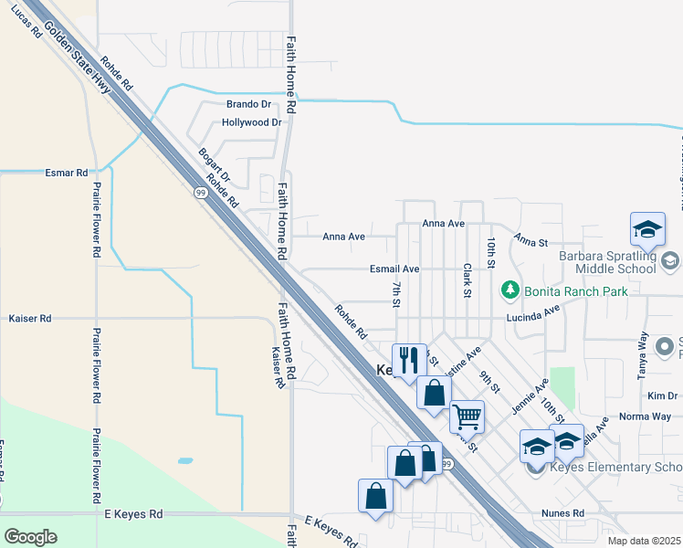 map of restaurants, bars, coffee shops, grocery stores, and more near 4112 Esmail Avenue in Keyes