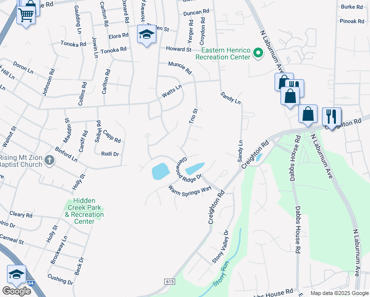 map of restaurants, bars, coffee shops, grocery stores, and more near 2901 Trio Street in Richmond