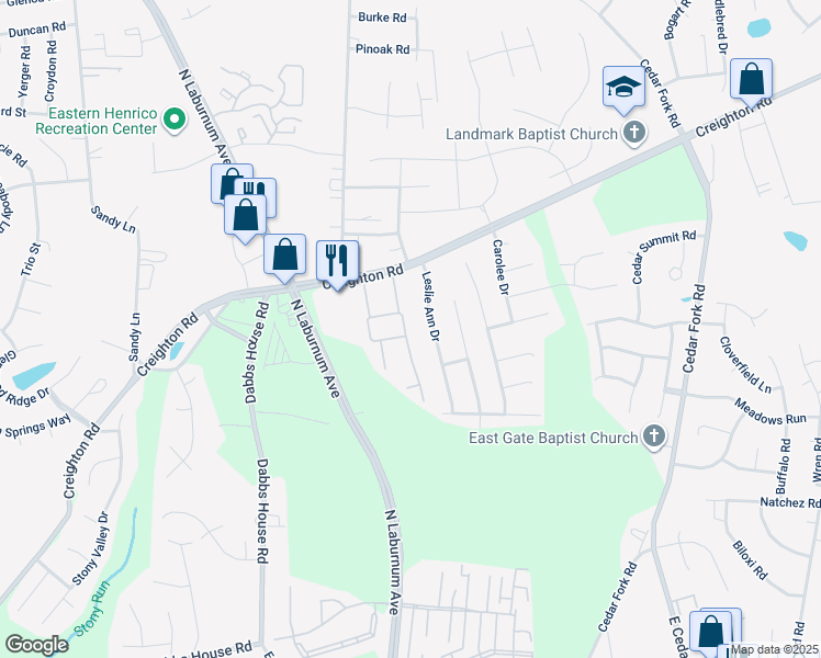 map of restaurants, bars, coffee shops, grocery stores, and more near 3844 Dominion Townes Circle in Richmond