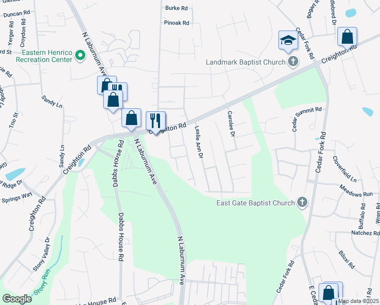map of restaurants, bars, coffee shops, grocery stores, and more near 3844 Dominion Townes Circle in Richmond
