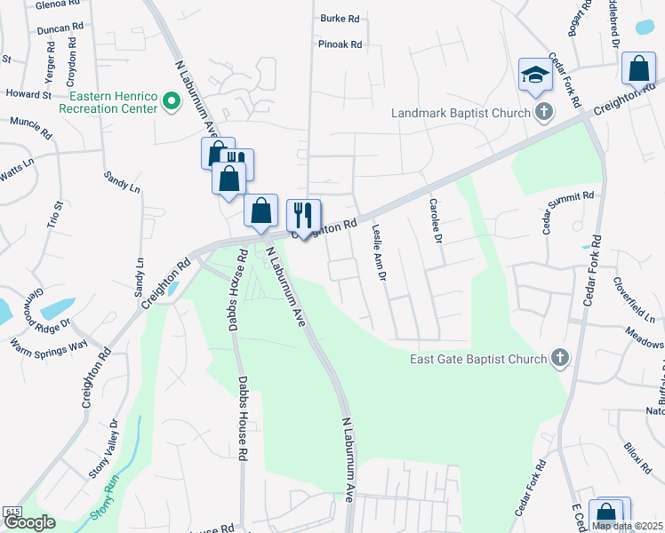 map of restaurants, bars, coffee shops, grocery stores, and more near 1218 Dominion Townes Terrace in Richmond