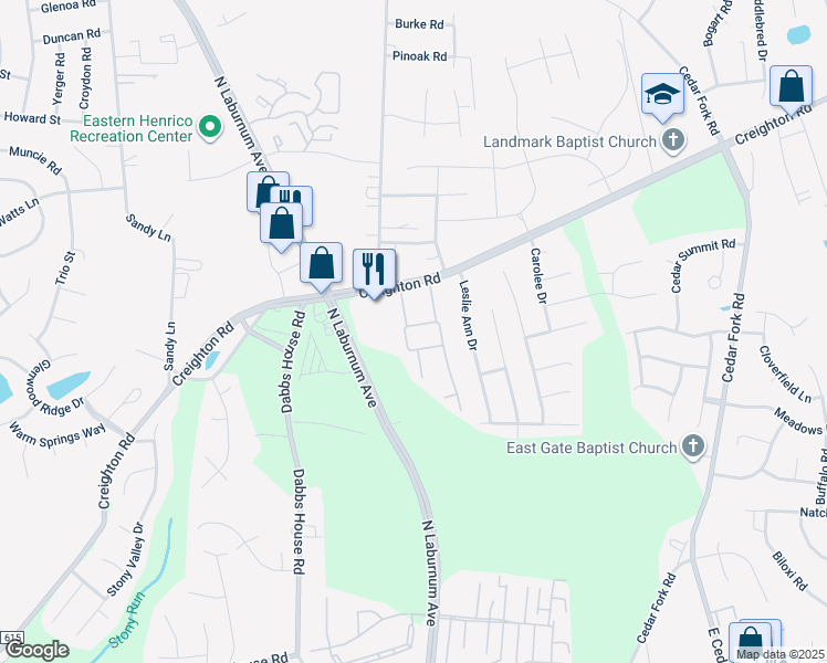 map of restaurants, bars, coffee shops, grocery stores, and more near 1216 Dominion Townes Terrace in Richmond
