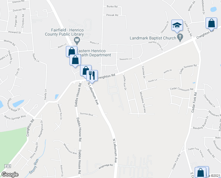 map of restaurants, bars, coffee shops, grocery stores, and more near 1216 Dominion Townes Terrace in Richmond