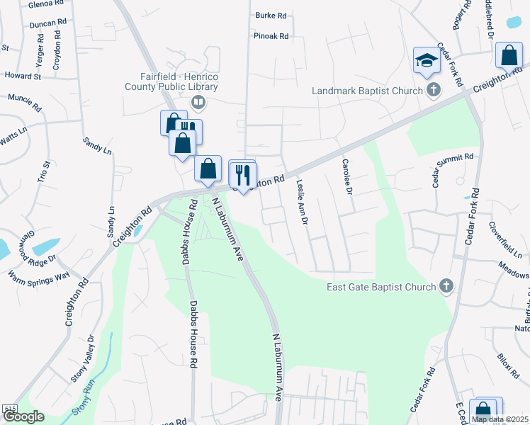 map of restaurants, bars, coffee shops, grocery stores, and more near 1218 Dominion Townes Terrace in Richmond