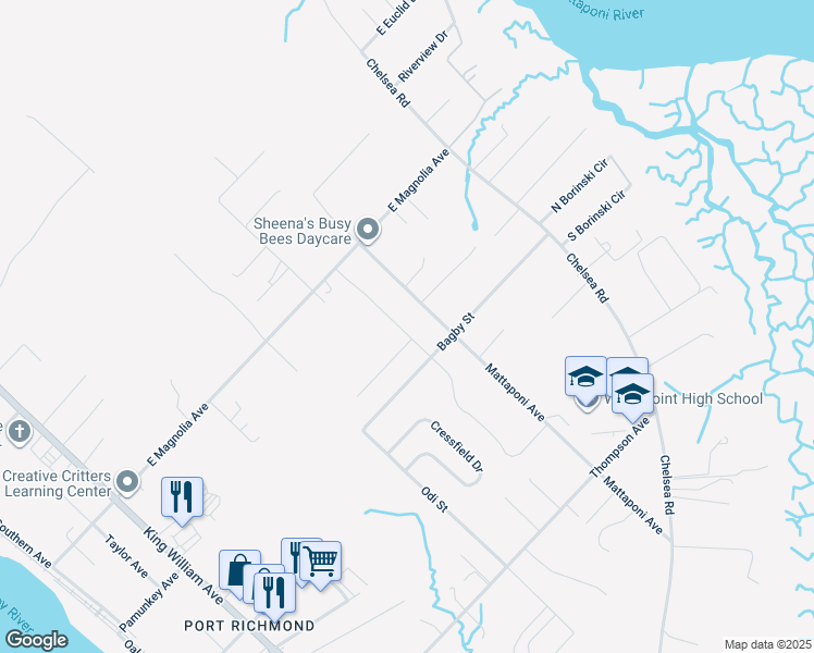 map of restaurants, bars, coffee shops, grocery stores, and more near 308 Pointers Drive in West Point