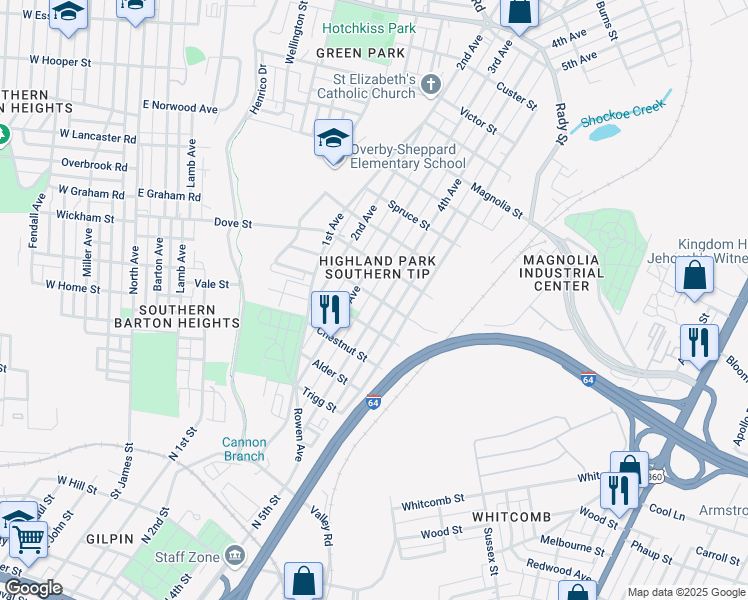 map of restaurants, bars, coffee shops, grocery stores, and more near 2011 4th Avenue in Richmond