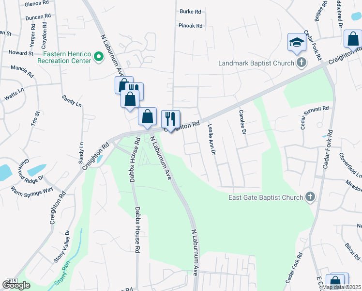 map of restaurants, bars, coffee shops, grocery stores, and more near 4026 Dominion Townes Circle in Richmond