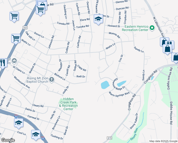 map of restaurants, bars, coffee shops, grocery stores, and more near 2813 Magnus Lane in Richmond