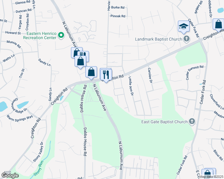 map of restaurants, bars, coffee shops, grocery stores, and more near 4026 Dominion Townes Circle in Richmond
