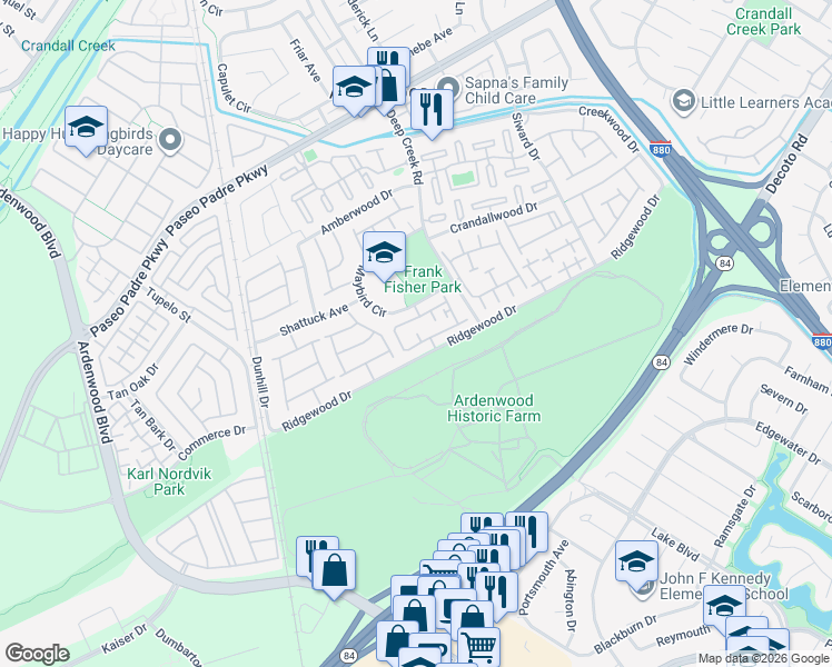 map of restaurants, bars, coffee shops, grocery stores, and more near 5301 Tacoma Common in Fremont