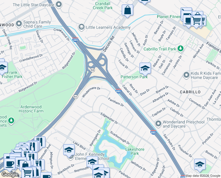 map of restaurants, bars, coffee shops, grocery stores, and more near 4810 Windermere Drive in Newark