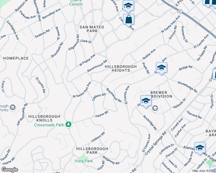 map of restaurants, bars, coffee shops, grocery stores, and more near 304 Brentwood Road in Hillsborough