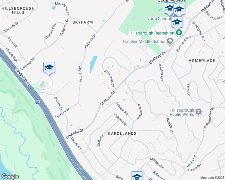 map of restaurants, bars, coffee shops, grocery stores, and more near 748 Jacaranda Circle in Hillsborough