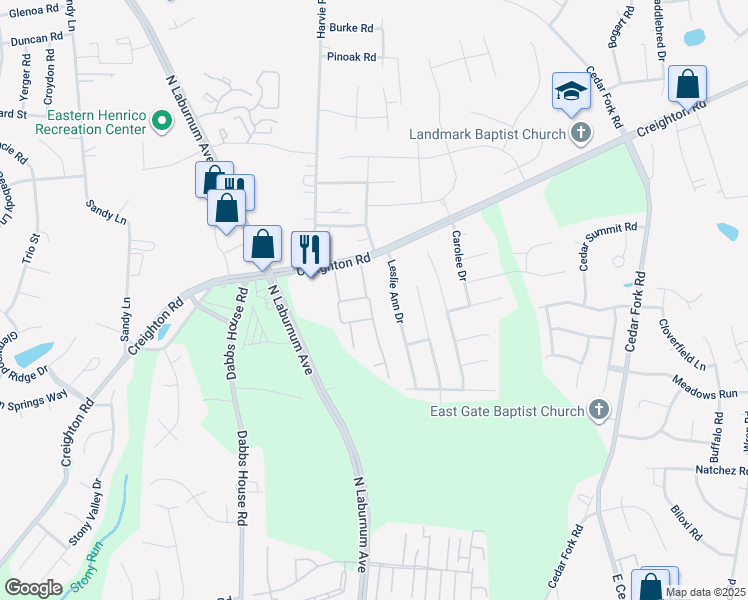 map of restaurants, bars, coffee shops, grocery stores, and more near 3834 Dominion Townes Circle in Richmond
