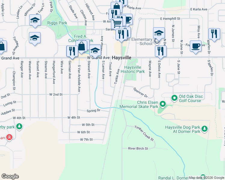map of restaurants, bars, coffee shops, grocery stores, and more near 309 Turkle Avenue in Haysville