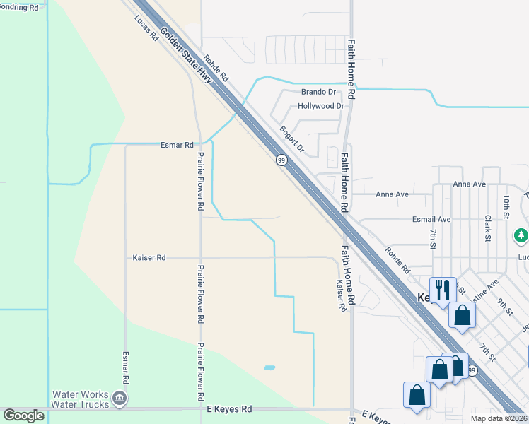map of restaurants, bars, coffee shops, grocery stores, and more near 5272 Prairie Flower Road in Ceres