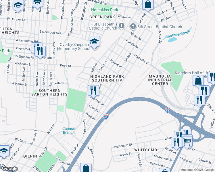 map of restaurants, bars, coffee shops, grocery stores, and more near 2011 4th Avenue in Richmond