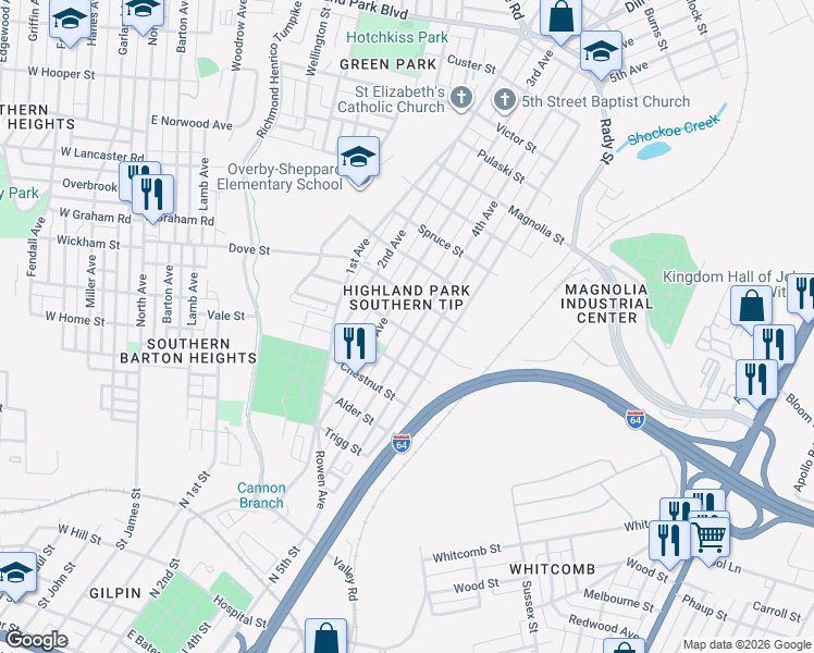 map of restaurants, bars, coffee shops, grocery stores, and more near 2011 4th Avenue in Richmond