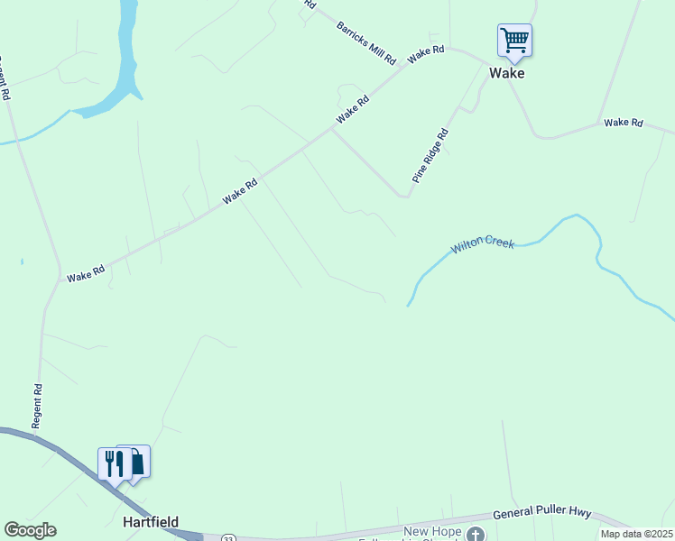 map of restaurants, bars, coffee shops, grocery stores, and more near 151 Hill Crest Road in Wake