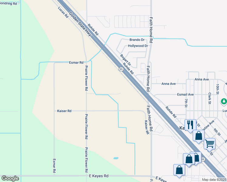 map of restaurants, bars, coffee shops, grocery stores, and more near 5272 Prairie Flower Road in Ceres