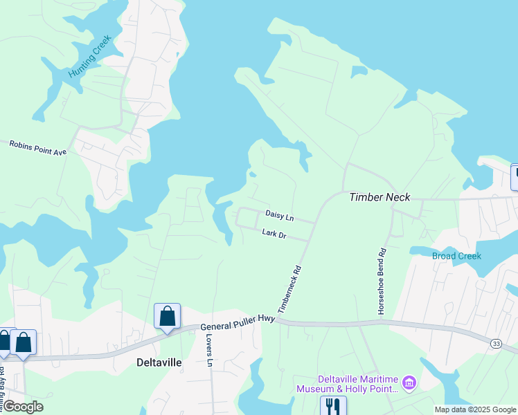 map of restaurants, bars, coffee shops, grocery stores, and more near 85 Sturgeon Street in Deltaville