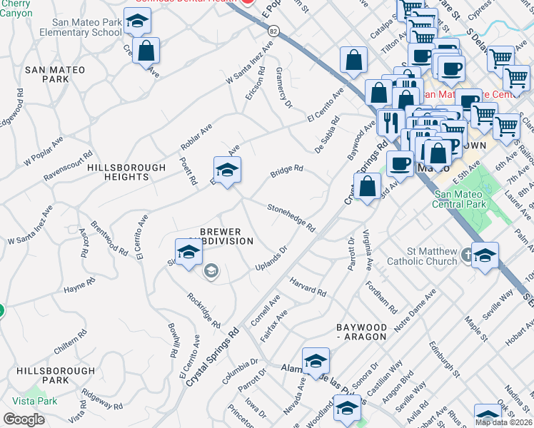 map of restaurants, bars, coffee shops, grocery stores, and more near 135 Stonehedge Road in Hillsborough