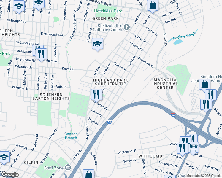 map of restaurants, bars, coffee shops, grocery stores, and more near in Richmond