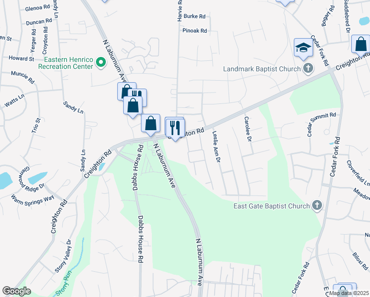 map of restaurants, bars, coffee shops, grocery stores, and more near 4106 Dominion Townes Circle in Richmond