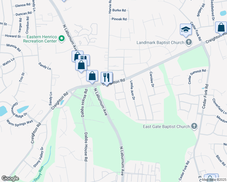 map of restaurants, bars, coffee shops, grocery stores, and more near 4106 Dominion Townes Circle in Richmond