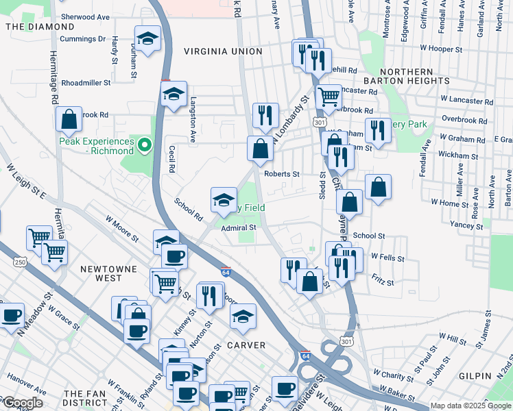 map of restaurants, bars, coffee shops, grocery stores, and more near 2006 Brook Road in Richmond