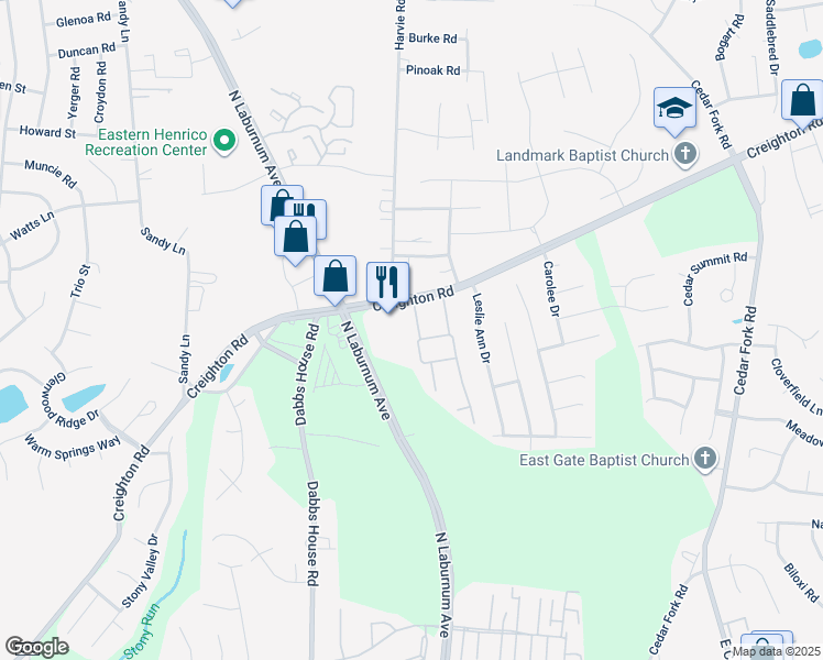 map of restaurants, bars, coffee shops, grocery stores, and more near 4108 Dominion Townes Circle in Richmond