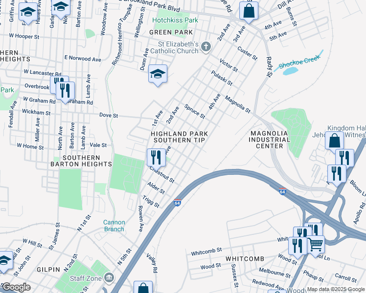 map of restaurants, bars, coffee shops, grocery stores, and more near 2110 4th Avenue in Richmond