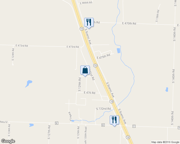 map of restaurants, bars, coffee shops, grocery stores, and more near South 131st Road in Bolivar