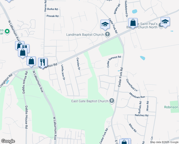map of restaurants, bars, coffee shops, grocery stores, and more near 3838 Tighe Court in Richmond