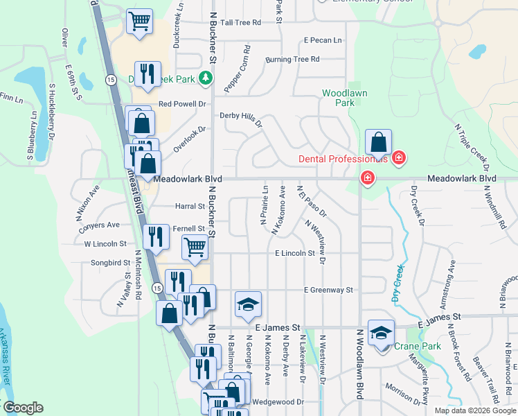 map of restaurants, bars, coffee shops, grocery stores, and more near 1458 North Georgie Avenue in Derby