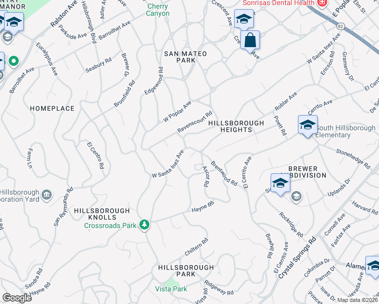 map of restaurants, bars, coffee shops, grocery stores, and more near 625 West Santa Inez Avenue in Hillsborough
