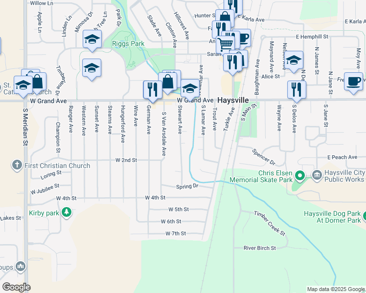 map of restaurants, bars, coffee shops, grocery stores, and more near 244 Stewart Court in Haysville