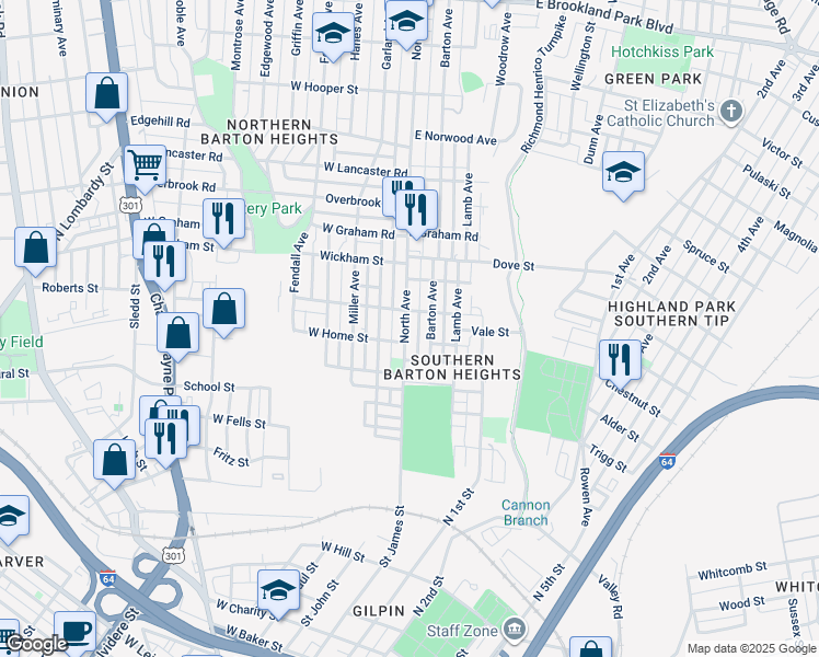 map of restaurants, bars, coffee shops, grocery stores, and more near 2013 North Avenue in Richmond