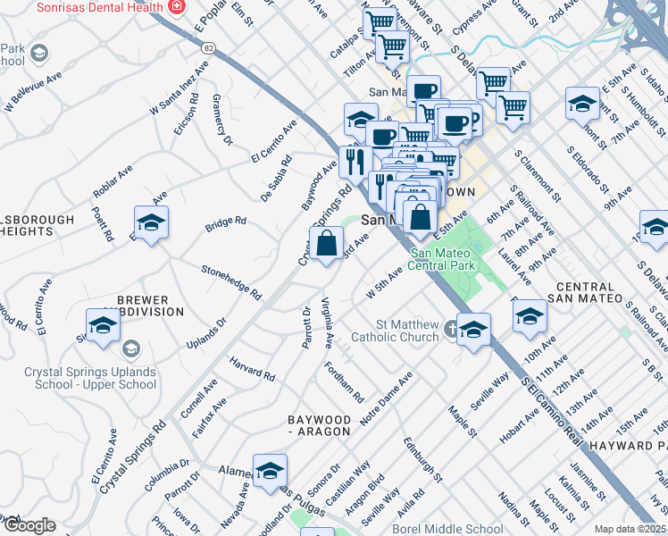 map of restaurants, bars, coffee shops, grocery stores, and more near 120 West 3rd Avenue in San Mateo