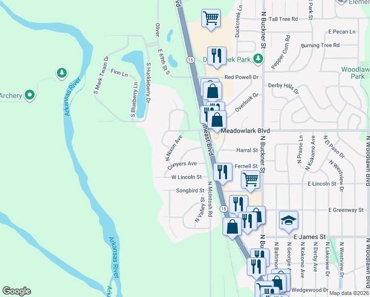 map of restaurants, bars, coffee shops, grocery stores, and more near 414 W Mahoney Dr in Derby