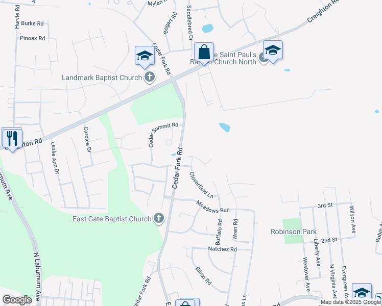 map of restaurants, bars, coffee shops, grocery stores, and more near 5104 Tiffanywoods Court in Richmond
