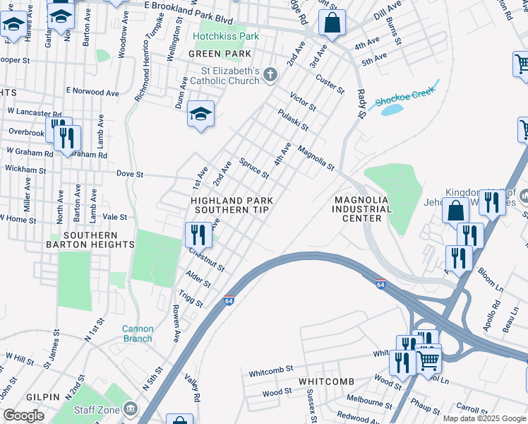 map of restaurants, bars, coffee shops, grocery stores, and more near 2208 5th Ave in Richmond