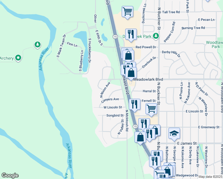 map of restaurants, bars, coffee shops, grocery stores, and more near 414 W Mahoney Dr in Derby