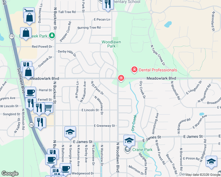 map of restaurants, bars, coffee shops, grocery stores, and more near 1418-1424 Community Drive in Derby